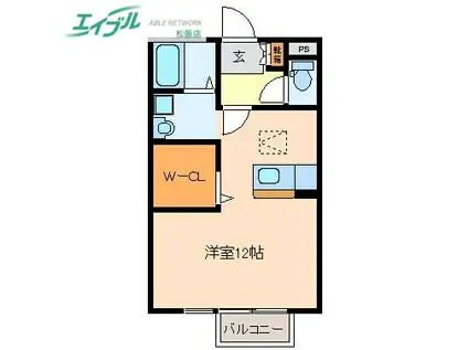 ドルチェ松阪(ワンルーム/2階)の間取り写真