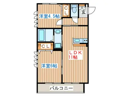 ボルツVI(2LDK/1階)の間取り写真