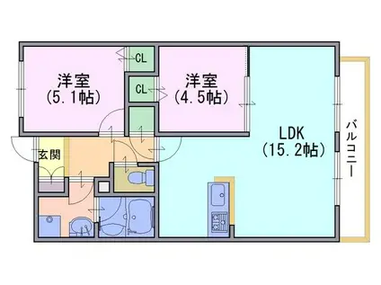 メゾン・ポルテ ボヌール(2LDK/2階)の間取り写真