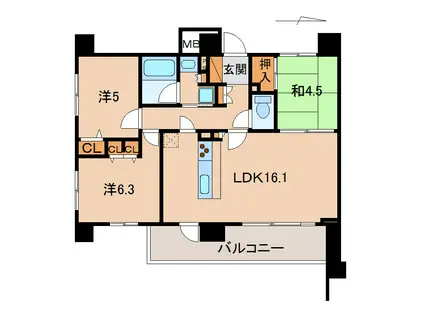 グランノーブル和歌山駅東(3LDK/12階)の間取り写真