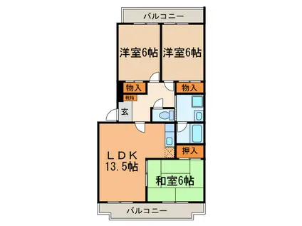 エステート中山(3LDK/2階)の間取り写真