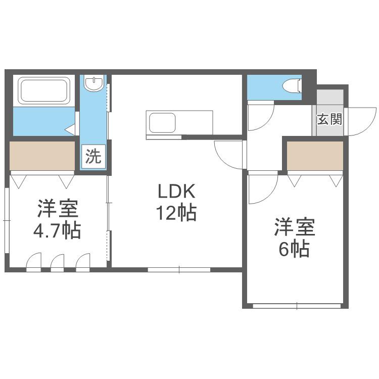 KKルミナス(2LDK/1階)の間取り写真