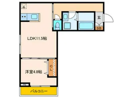 パセオプラシード連坊(1LDK/3階)の間取り写真