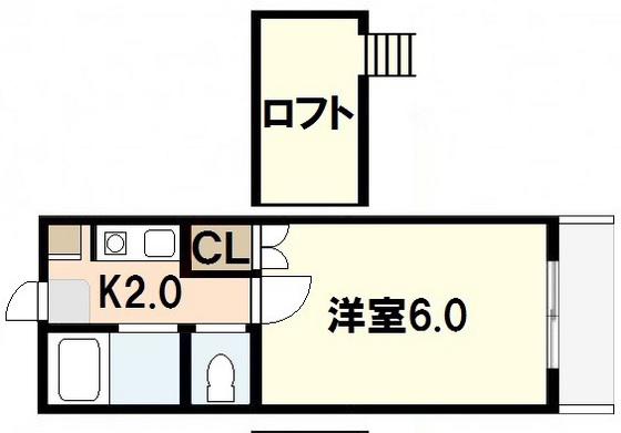 ユーハイム緑井A(1K/2階)の間取り写真