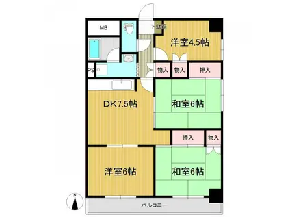 パークハイツ東口(4DK/3階)の間取り写真