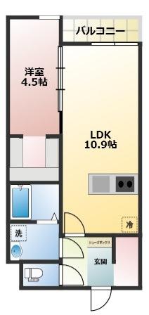 AKURA玉島(1LDK/3階)の間取り写真