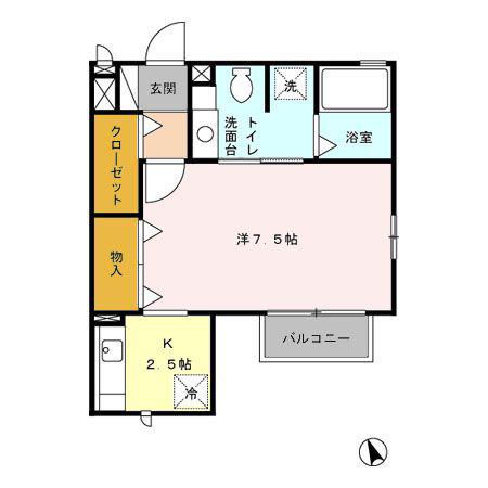 ヴィル・オランジュ UD D(1K/1階)の間取り写真