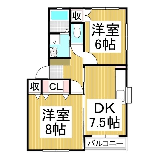 アーバンエルムB棟(2DK/1階)の間取り写真