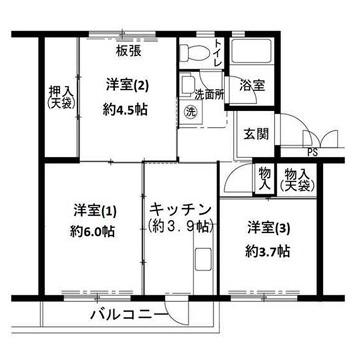 ビレッジハウス志染15号棟(3K/1階)の間取り写真
