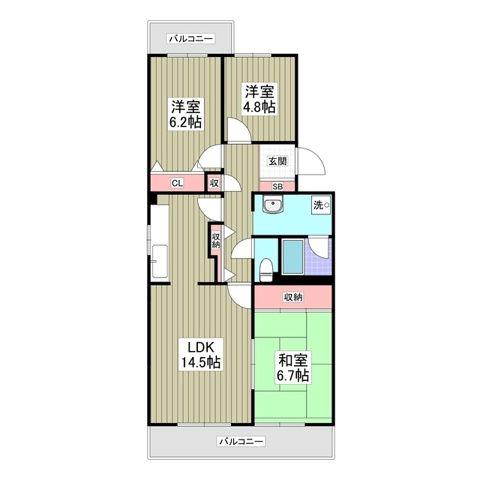 竜ヶ崎ハイツB(3LDK/3階)の間取り写真