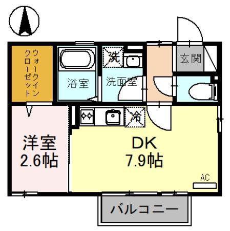 グリーンフィールド(1DK/2階)の間取り写真