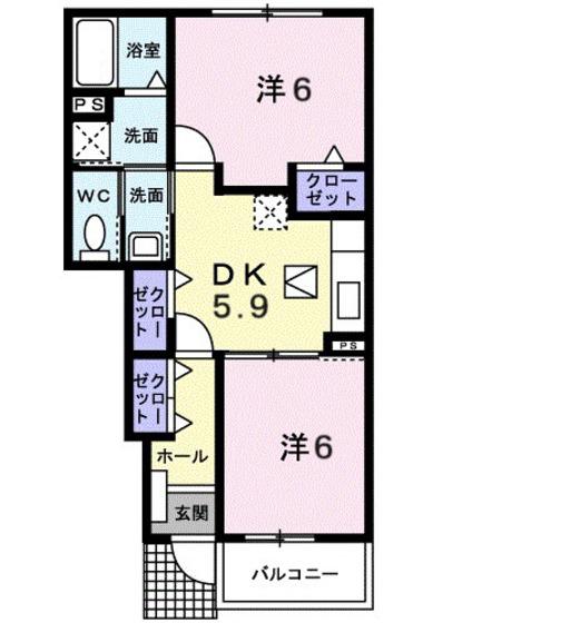 プラシード五番館(2DK/1階)の間取り写真