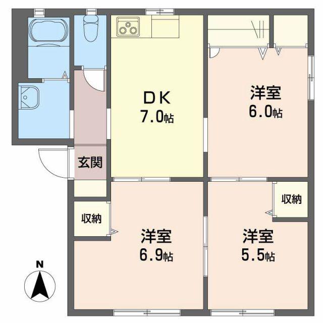 バリュージュSAYA D棟(3DK/1階)の間取り写真
