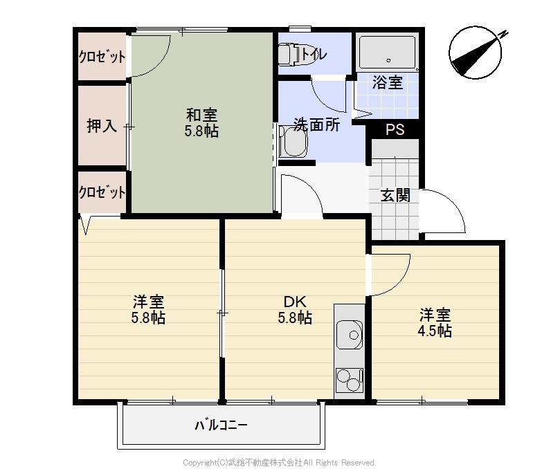 ロイヤルスクエア C(3DK/2階)の間取り写真