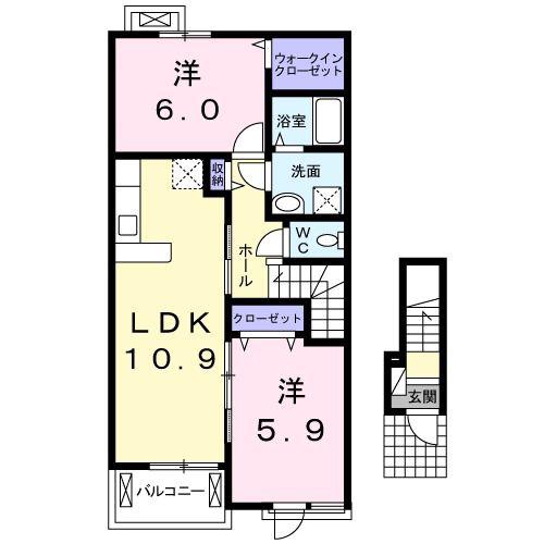 サニーメゾンA(2LDK/2階)の間取り写真