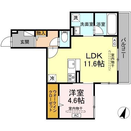 D PAINA ODORIBA(1LDK/2階)の間取り写真