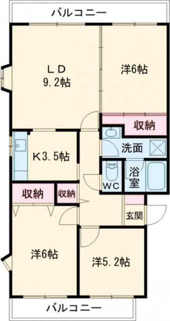 ルミエール緑岡B(3LDK/2階)の間取り写真