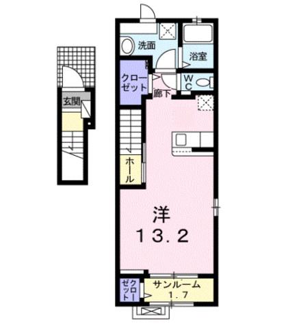 パークヒルズ鉄輪 2(1K/2階)の間取り写真