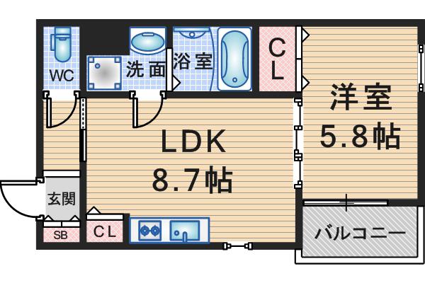 ベリッシモ蛍池(1LDK/3階)の間取り写真
