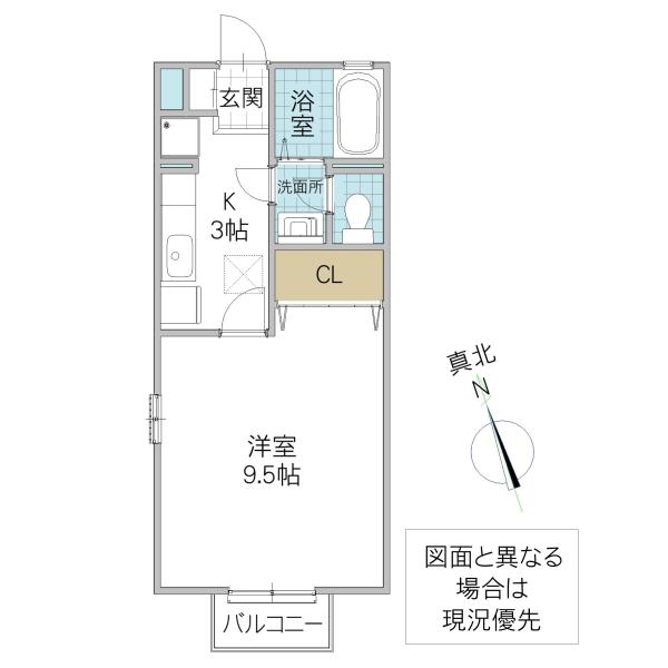 サンフィール B(1K/2階)の間取り写真