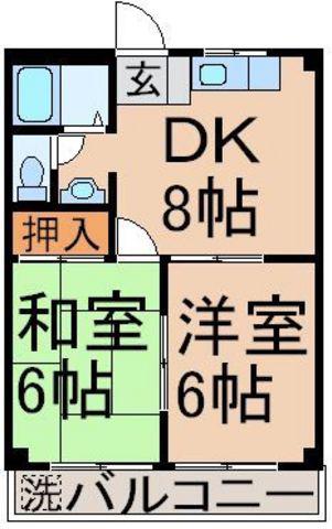 カーサ秋川(2DK/2階)の間取り写真