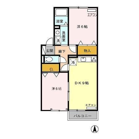 シェランジュ(2DK/2階)の間取り写真