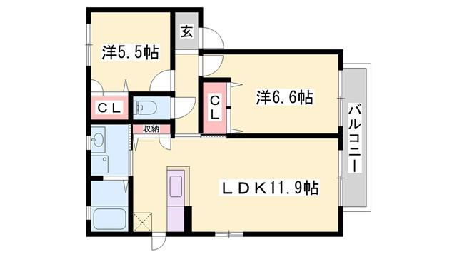 ニューフォーレス ナガタ(2LDK/2階)の間取り写真