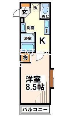 ブランドール武蔵野(1K/2階)の間取り写真