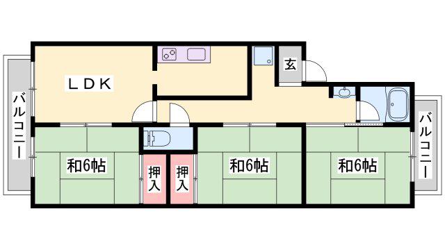 サンハイツ多井田A棟(3LDK/2階)の間取り写真