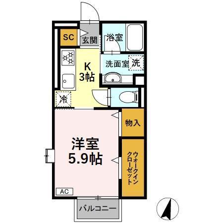 ホワイトパレスNAWA(1DK/2階)の間取り写真