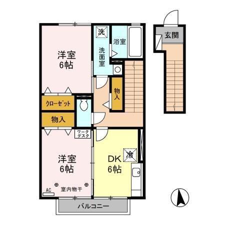 フォルモント202(2DK/2階)の間取り写真