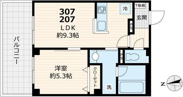 セル エット ルミエール(1LDK/2階)の間取り写真