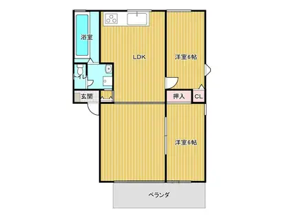 フォンテーヌ宮ノ陣II C(2LDK/1階)の間取り写真