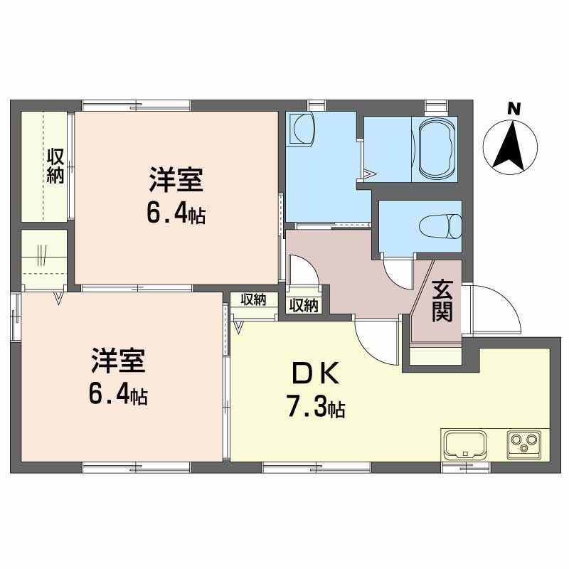 アメニティ朝倉B棟(2DK/1階)の間取り写真