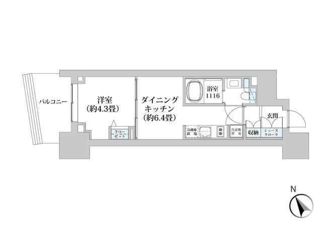 ライオンズフォーシア五反田(1DK/4階)の間取り写真