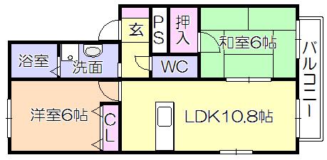 グリーンパーク大善寺II B棟(2LDK/1階)の間取り写真