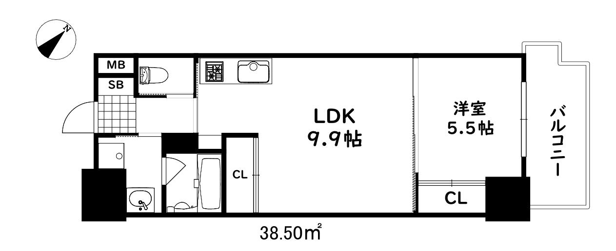 ゾナ神戸磯上通(1LDK/6階)の間取り写真