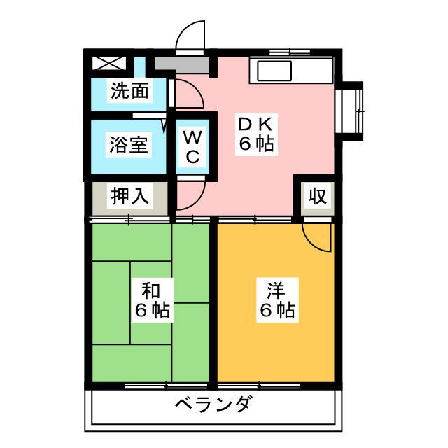 ディアーコート(2DK/2階)の間取り写真