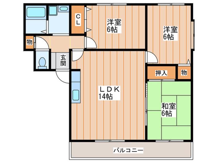 ホワイトビレッジB棟(3LDK/2階)の間取り写真