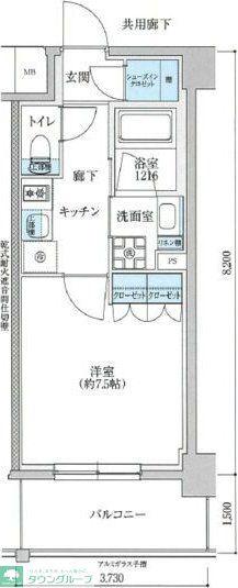TENAS亀島(1K/4階)の間取り写真