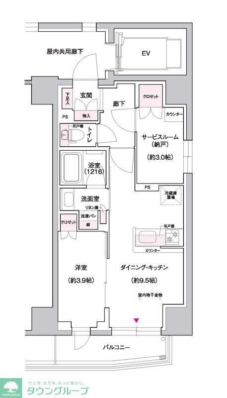 ジェイグランコート上野入谷(1SLDK/9階)の間取り写真