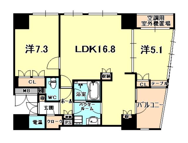 ライオンズマンション神戸栄町通(2LDK/8階)の間取り写真