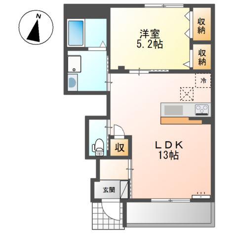 リッツパークA(1LDK/1階)の間取り写真