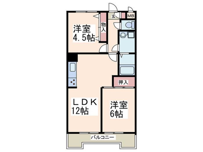 ヒルサイドフラッツ(2LDK/4階)の間取り写真