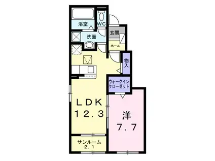ハウスアイ益田(1LDK/1階)の間取り写真