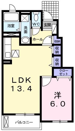 メゾン ソレイユII(1LDK/1階)の間取り写真