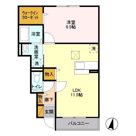 アクアパーム D(1LDK/1階)の間取り写真