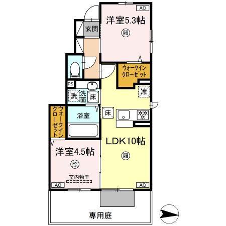 グランフォレ白藤(2LDK/1階)の間取り写真