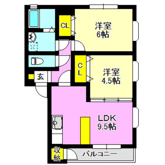 コンフォート長岡(2LDK/2階)の間取り写真