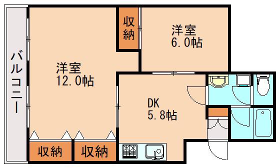 オレンジ横田(2DK/3階)の間取り写真